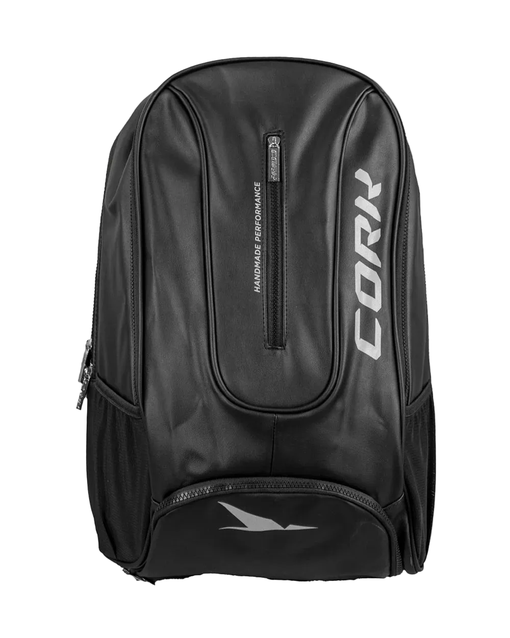 Black backpack with 'Cork' branding on a light gray background