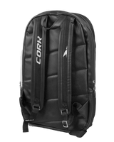 Black backpack with 'Cork' branding on a light gray background
