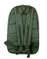 Green backpack on a light gray background