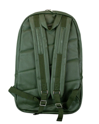 Green backpack on a light gray background
