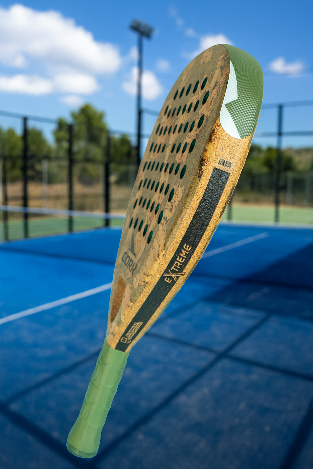 Paddle on a tennis court with a blurred background