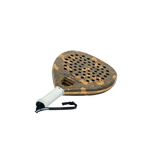 Padel with a textured surface and white handle on a white background