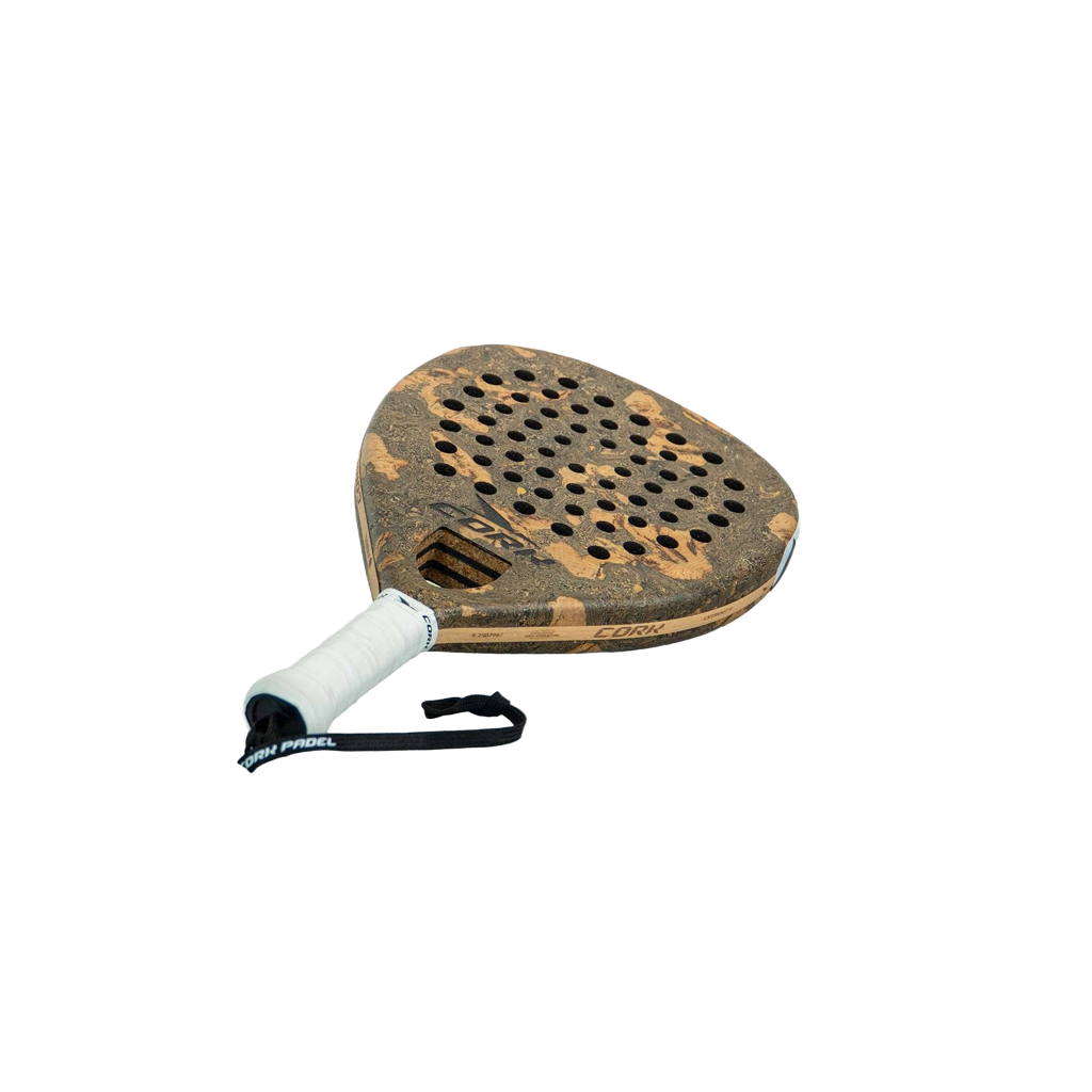 Padel with a textured surface and white handle on a white background