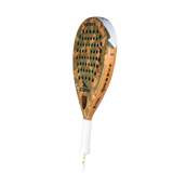 Wooden paddle with cork texture on a white background