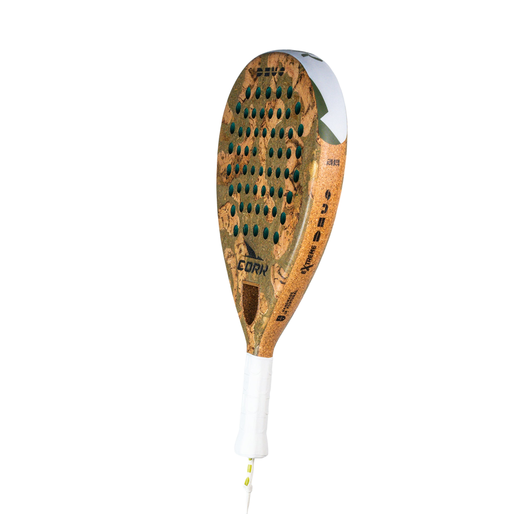 Wooden paddle with cork texture on a white background