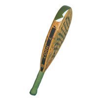 Wooden paddle with green handle on a white background