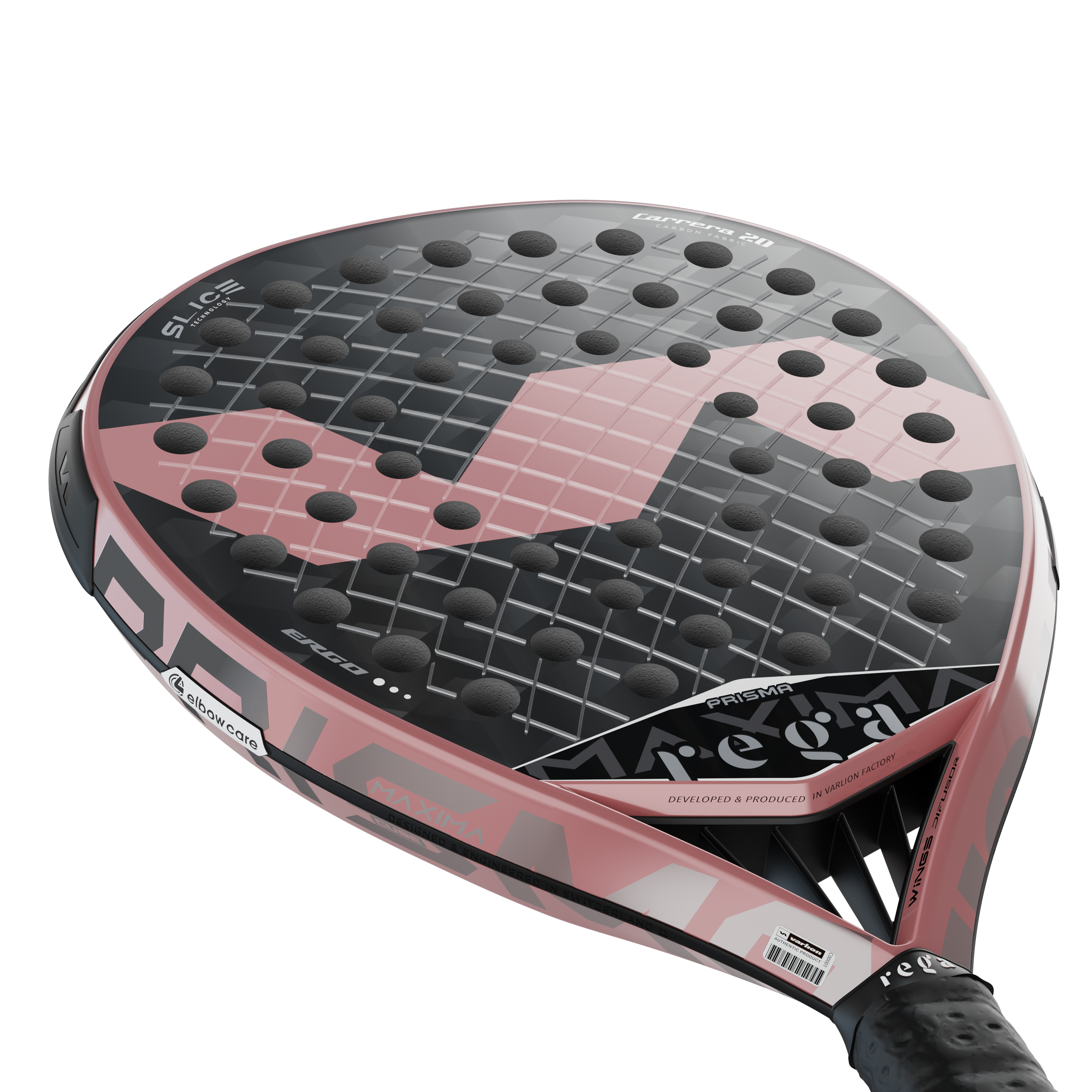 Varlion Paddle racket with pink and black design on a white background