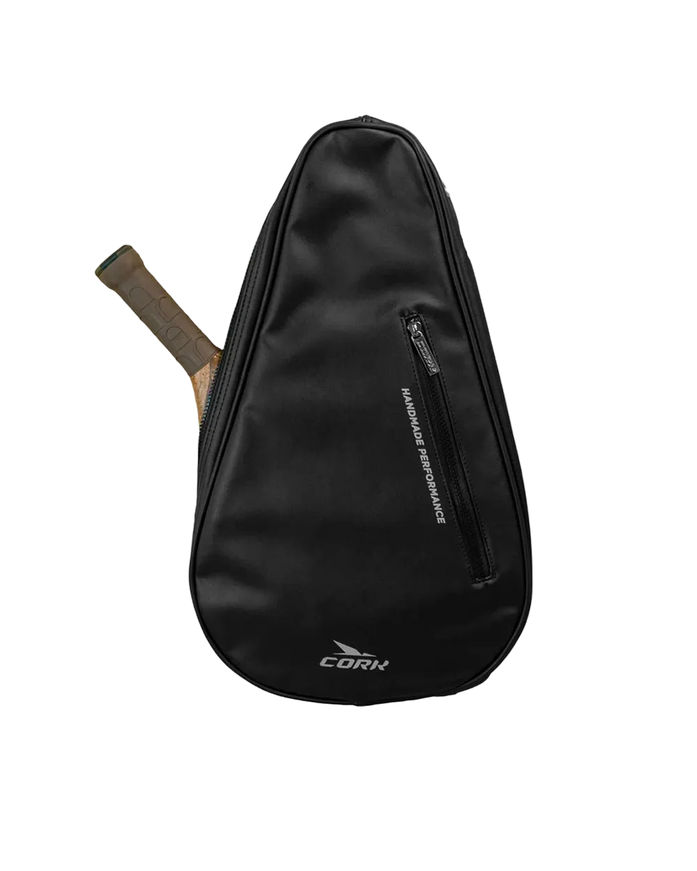 Black sling bag with cork logo on a light gray background