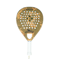 Padel racket with cork surface and white handle on a white background