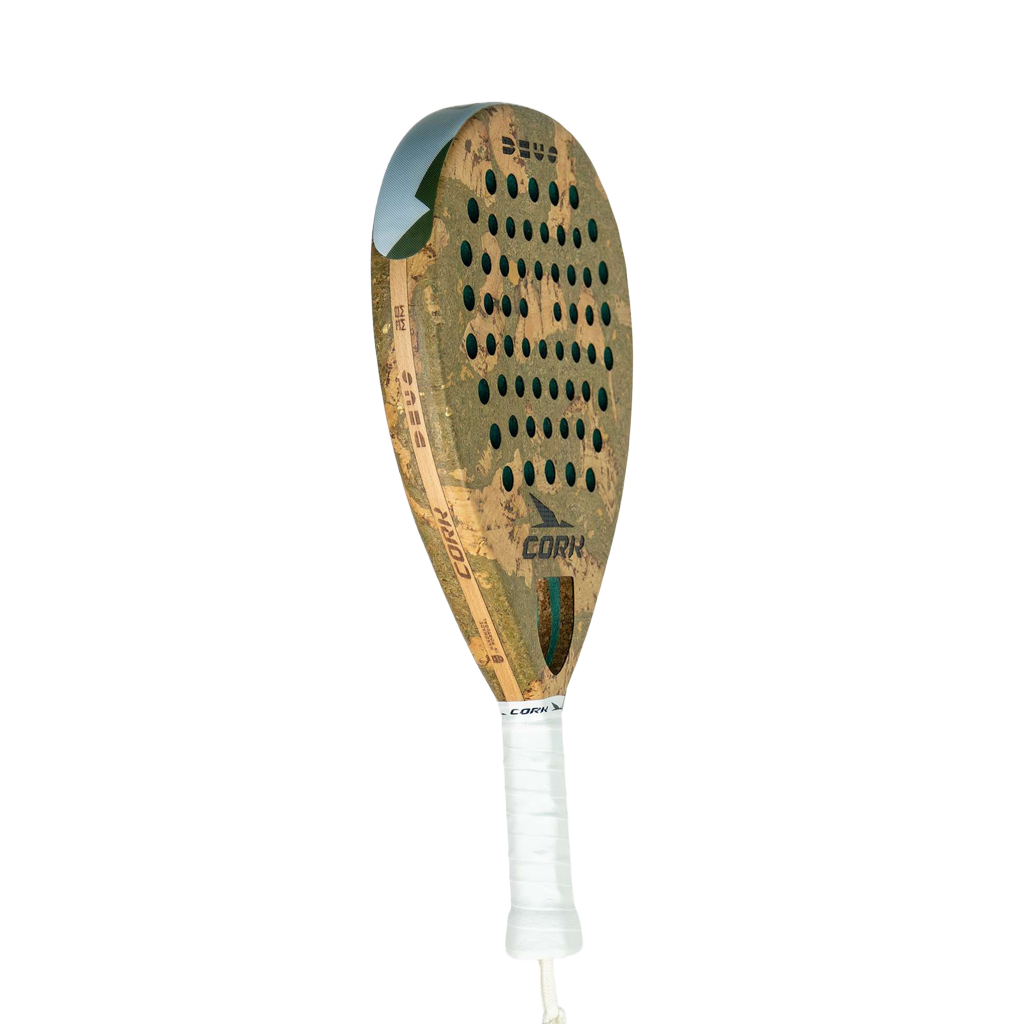 Padel with wooden design and white handle on a white background
