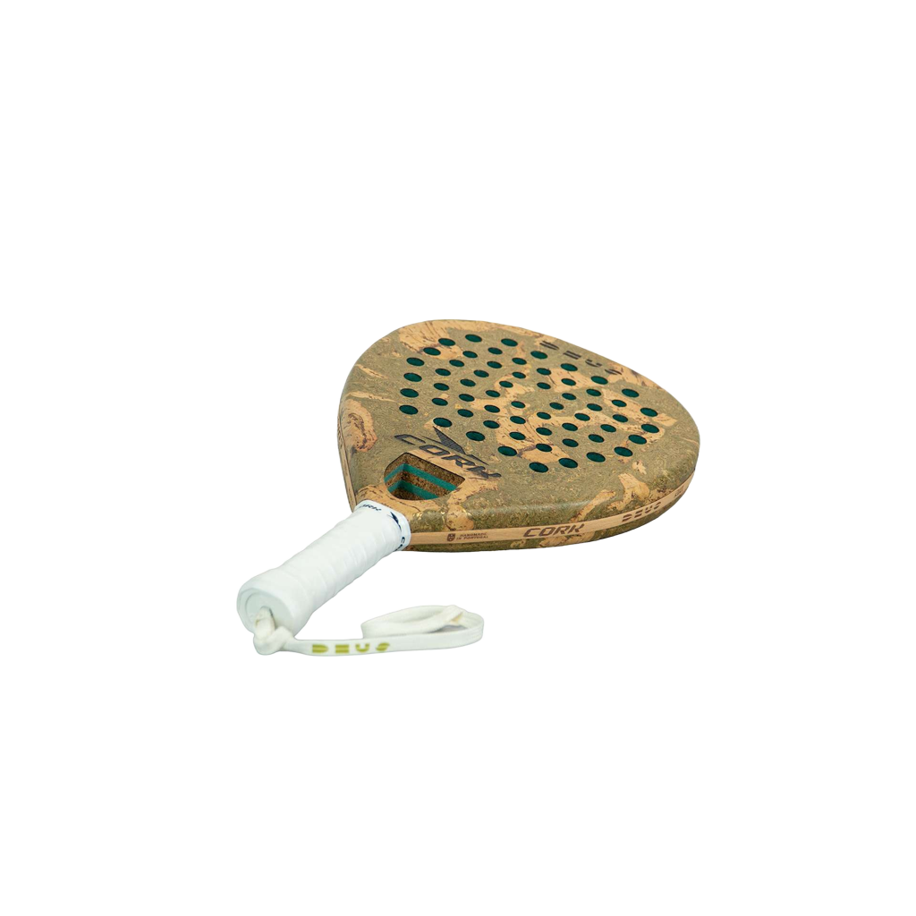 Wooden padel with a white handle on a white background