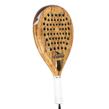Wooden padel racket with cork texture on a white background