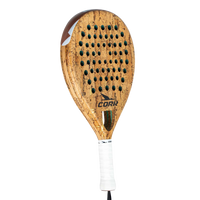 Wooden padel racket with cork texture on a white background
