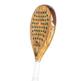 Cork padel with cork texture and white handle on a white background