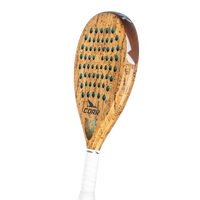 Cork padel with cork texture and white handle on a white background